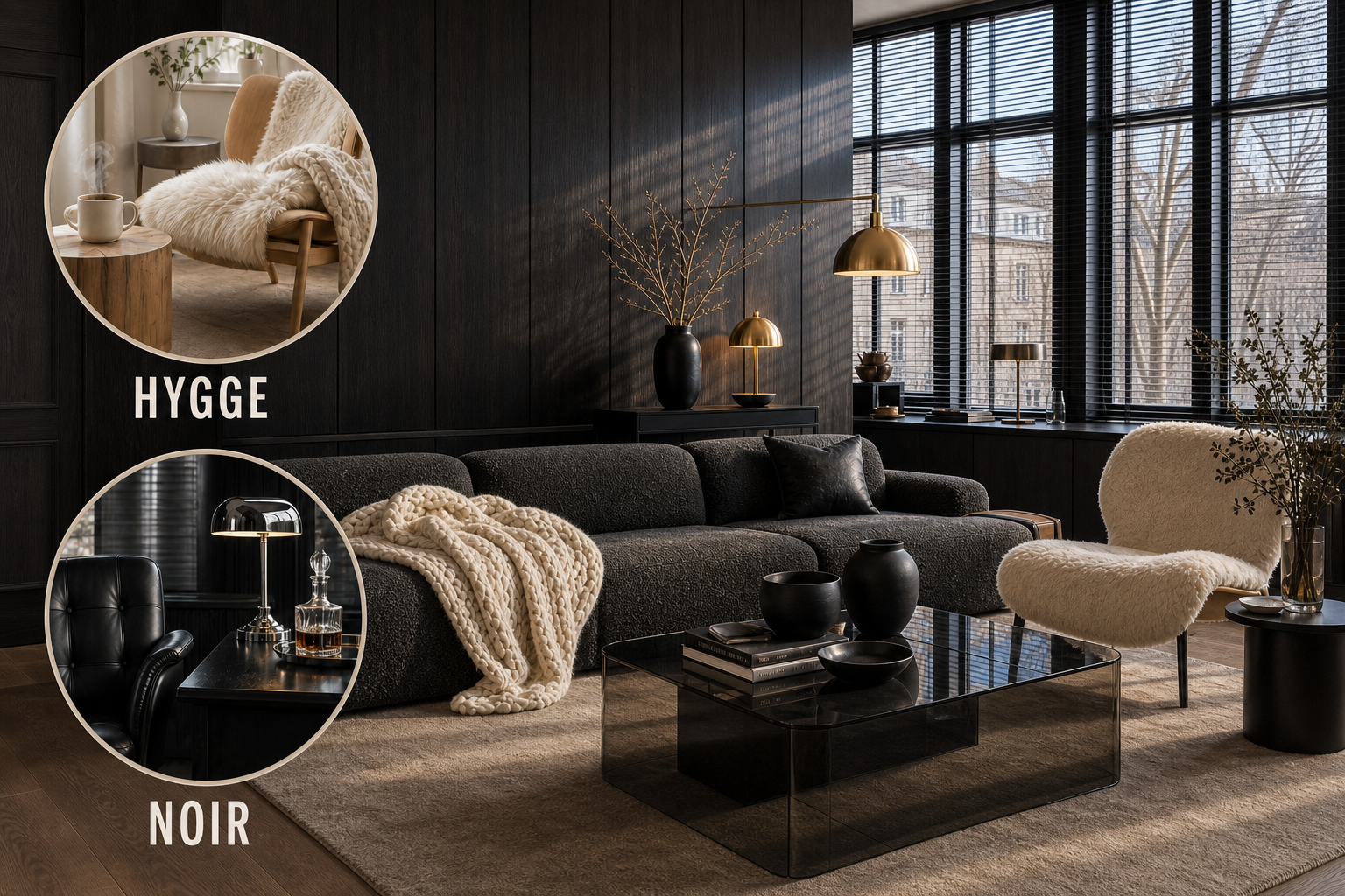 hygge noir living room