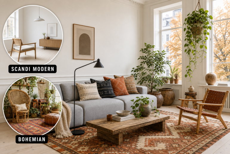 scandi modern bohemian living room