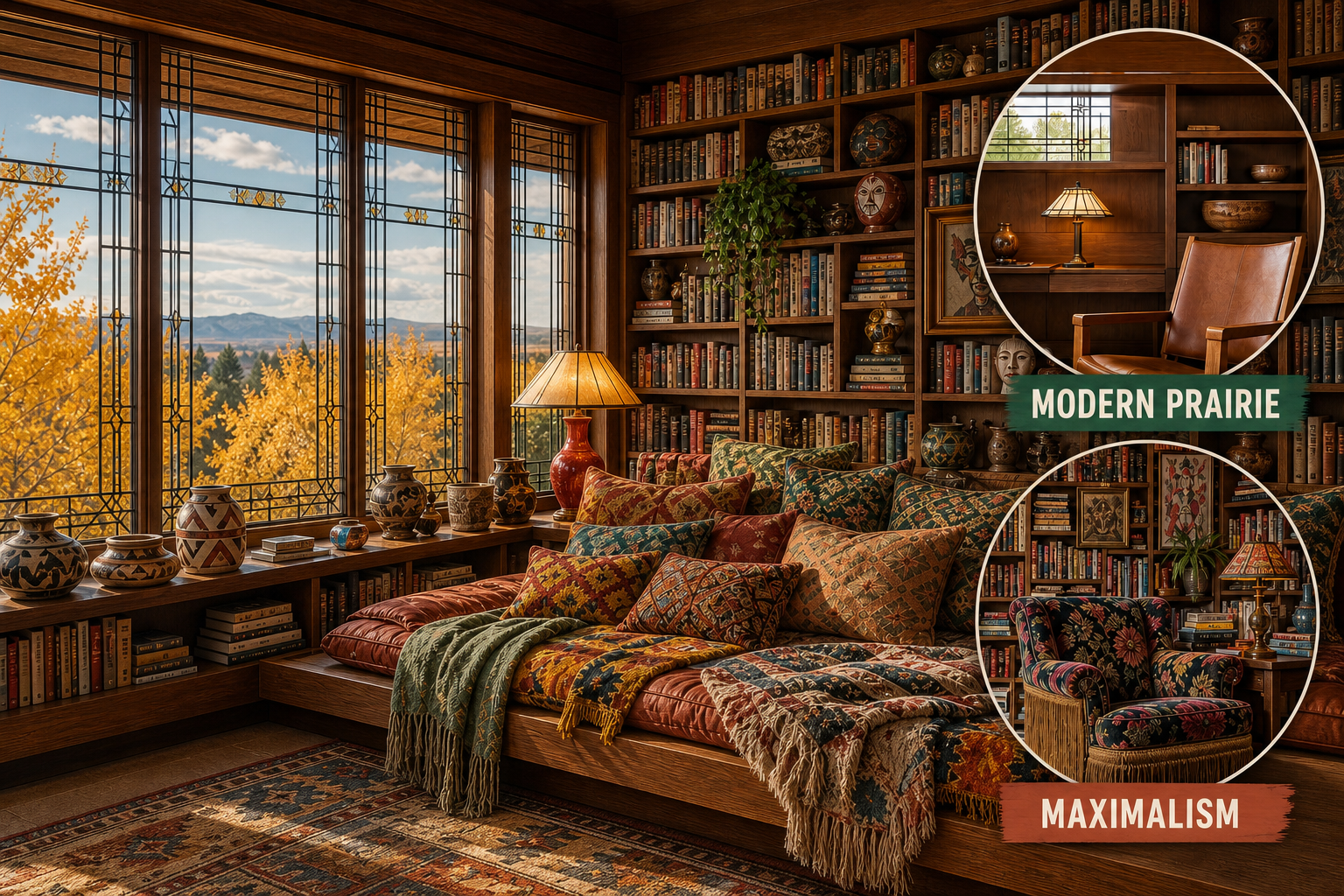 modern prairie maximalist library