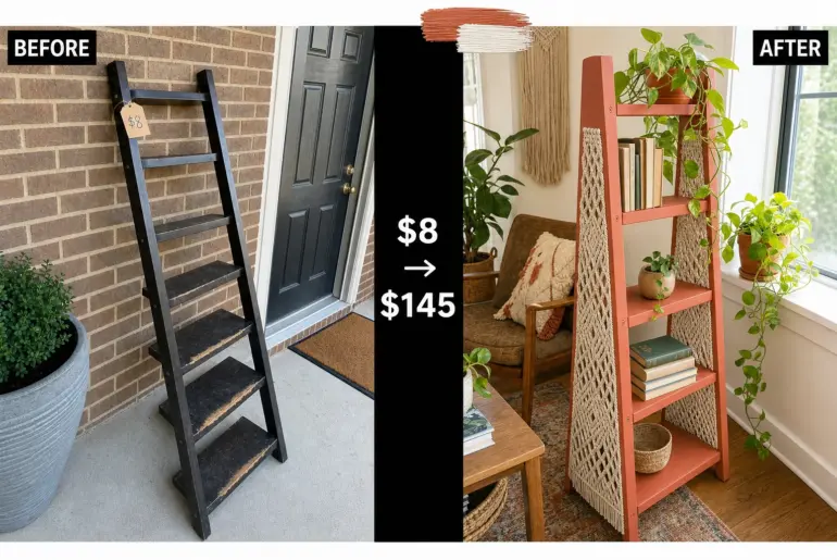 ladder shelf macrame makeover