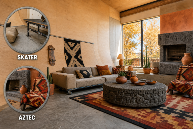 skater aztec living room