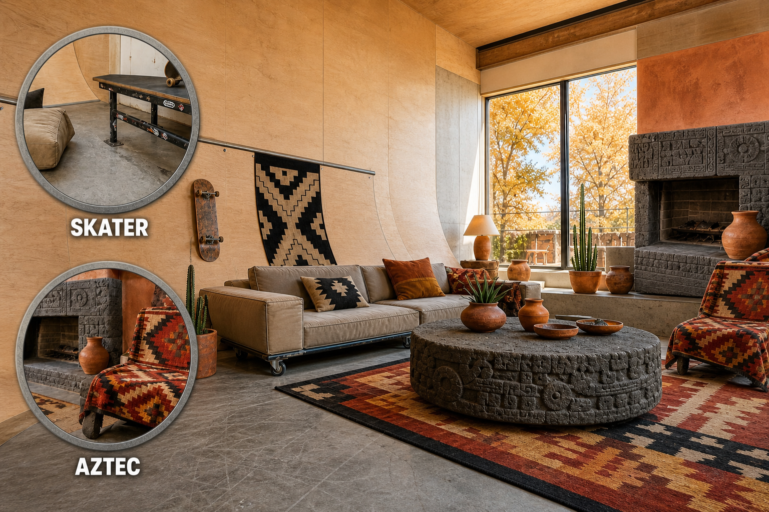 skater aztec living room