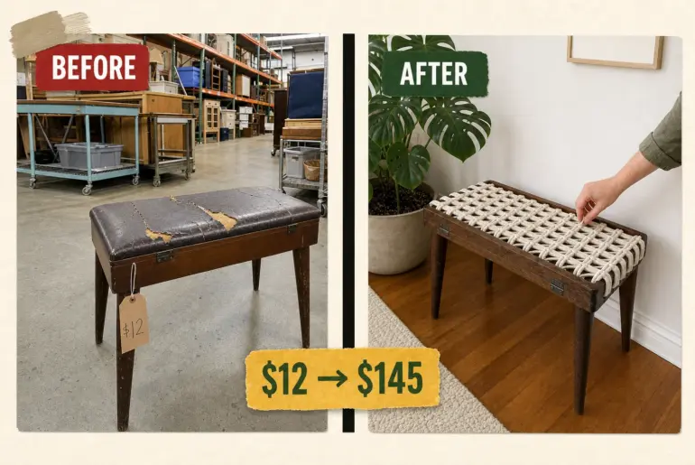 piano bench macrame makeover
