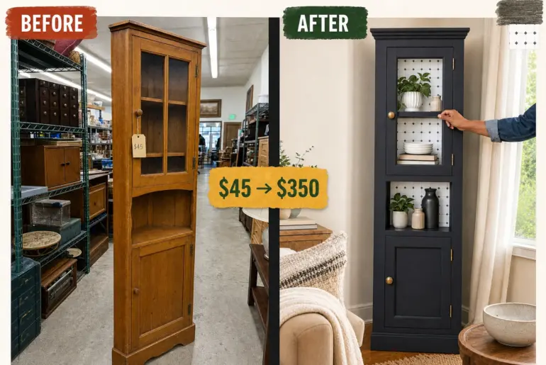 corner cabinet tile inlay flip