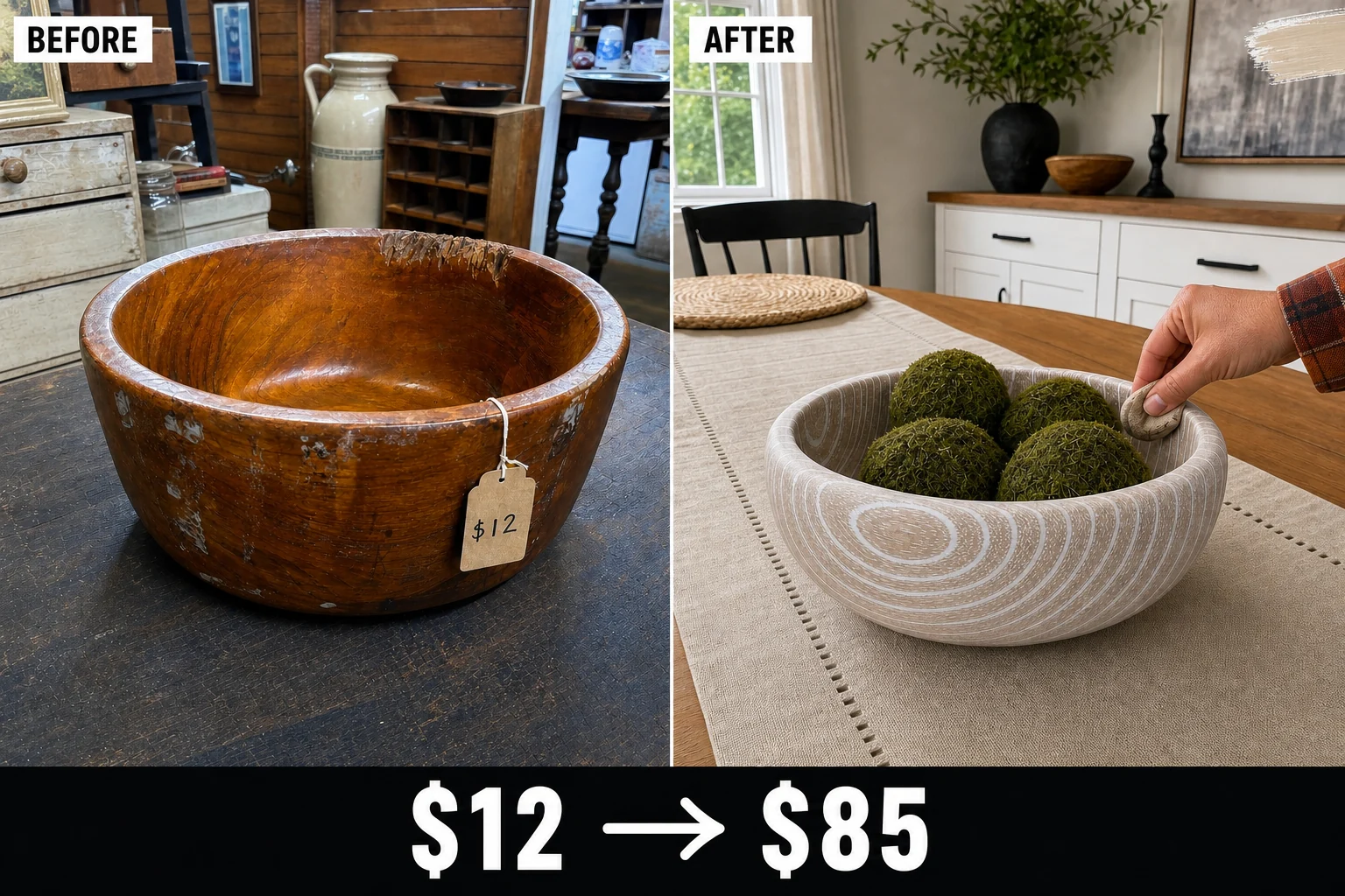wooden bowl limewash makeover