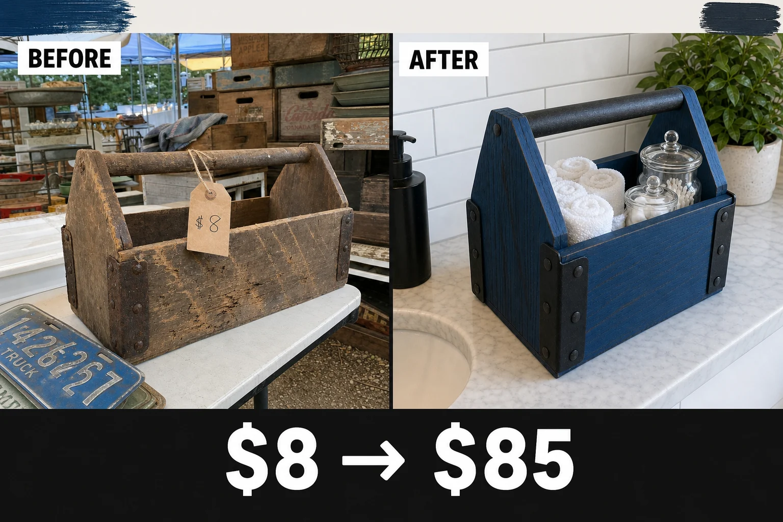 wooden toolbox milk paint makeover