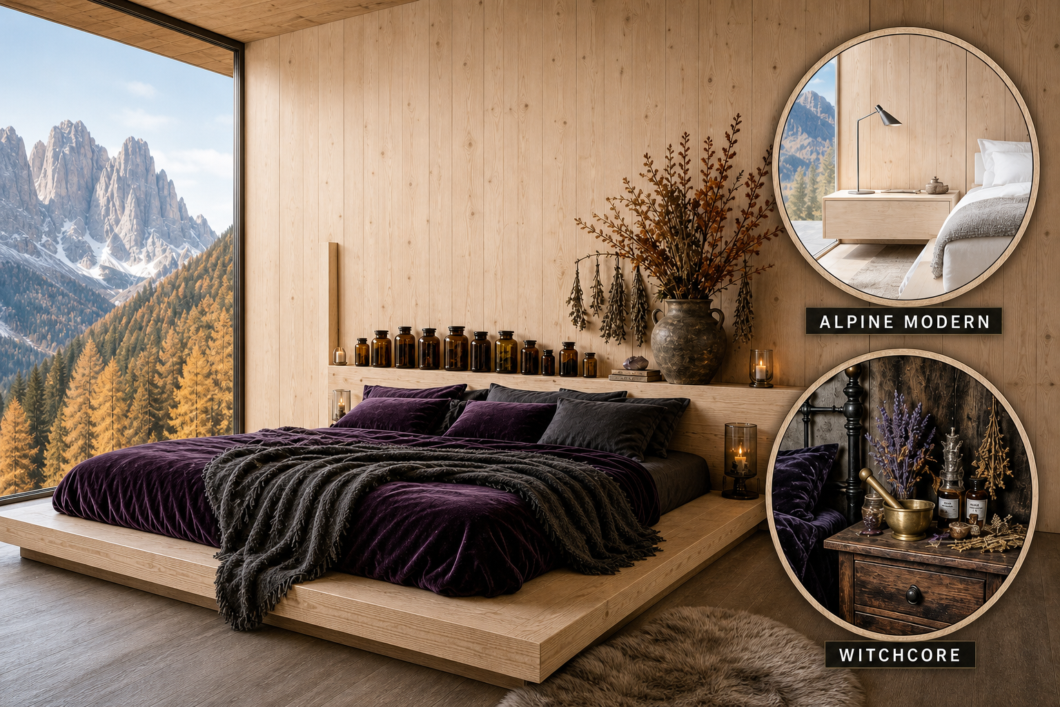 alpine modern witchcore bedroom