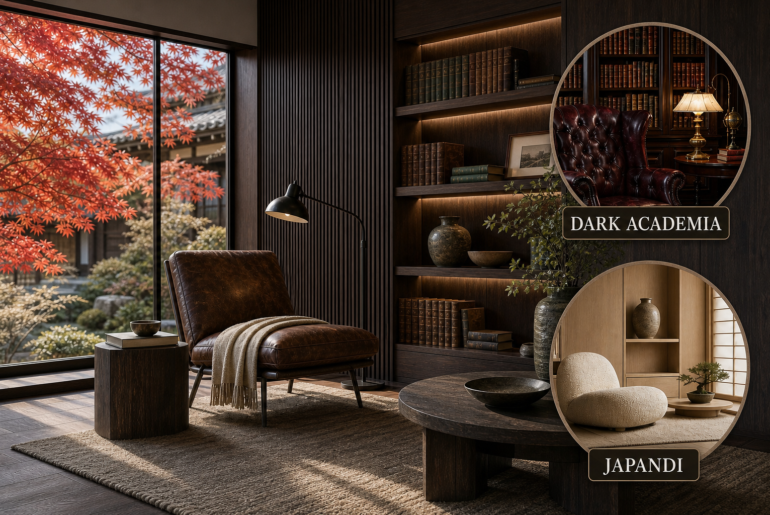 dark academia japandi reading nook