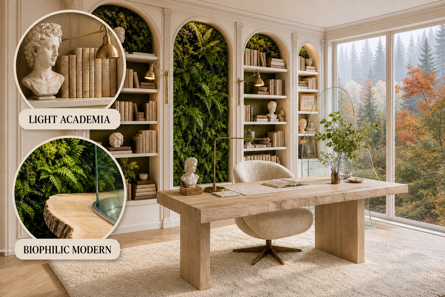 light academia biophilic home office