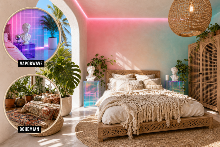 vaporwave bohemian bedroom