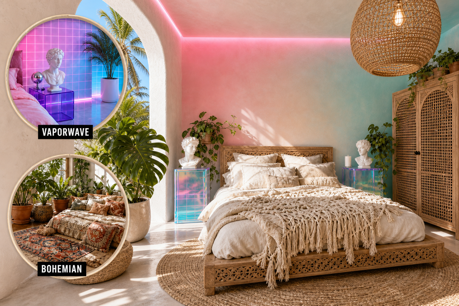 vaporwave bohemian bedroom