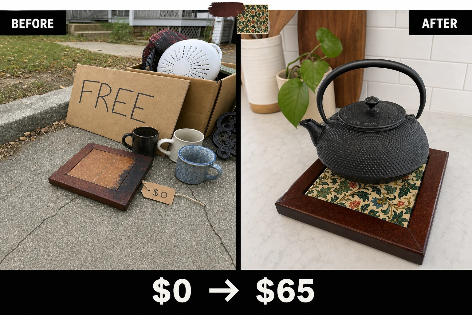 wooden trivet decoupage flip