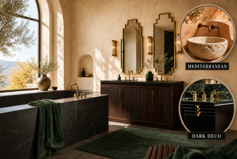 mediterranean dark deco bathroom