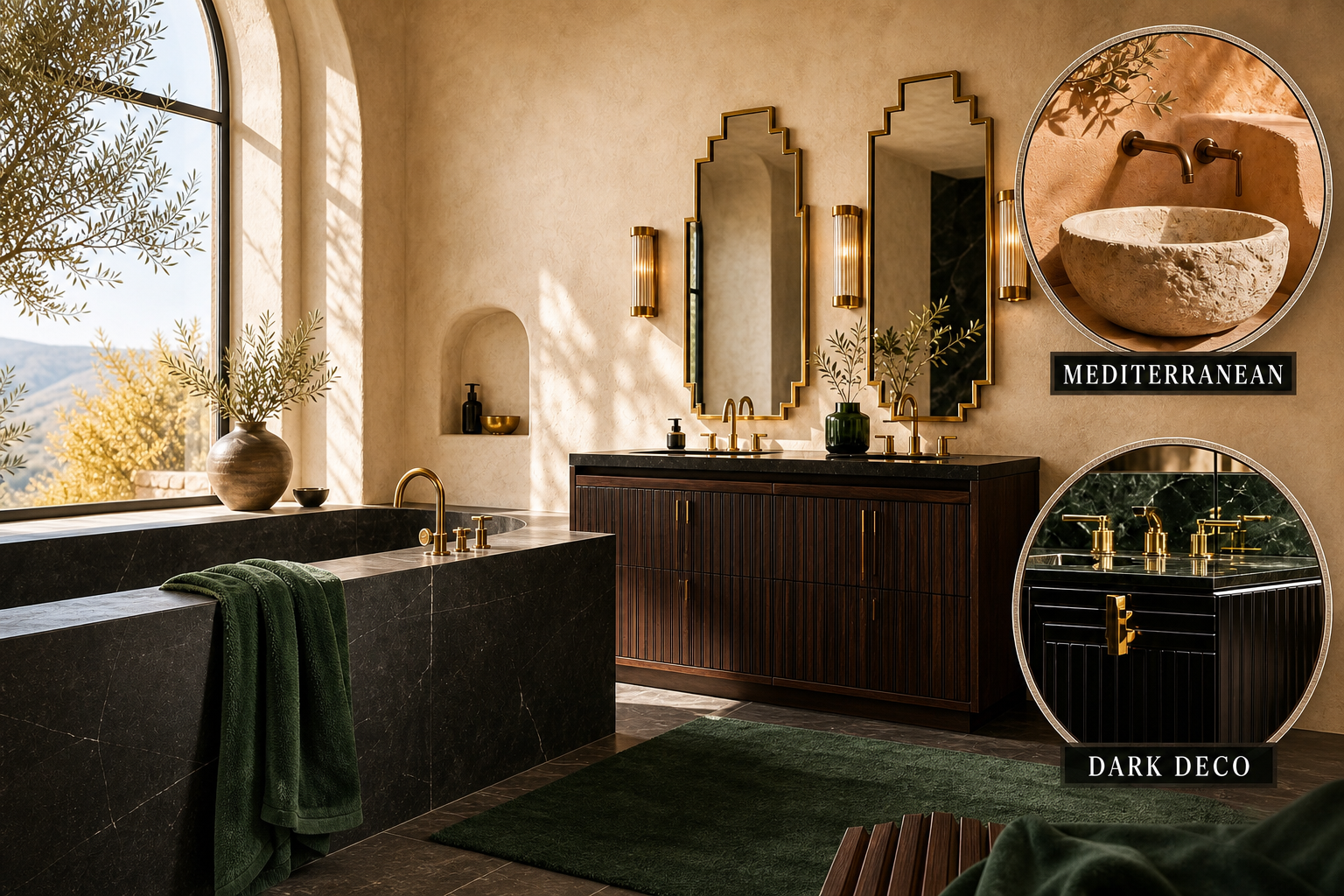 mediterranean dark deco bathroom