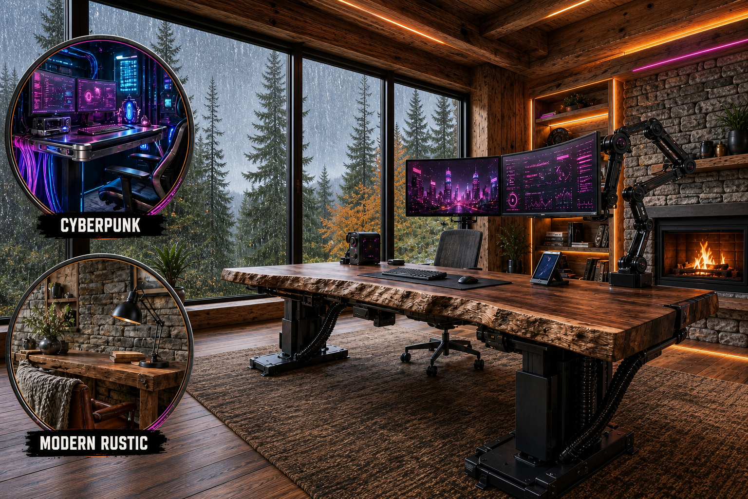 cyberpunk modern rustic home office
