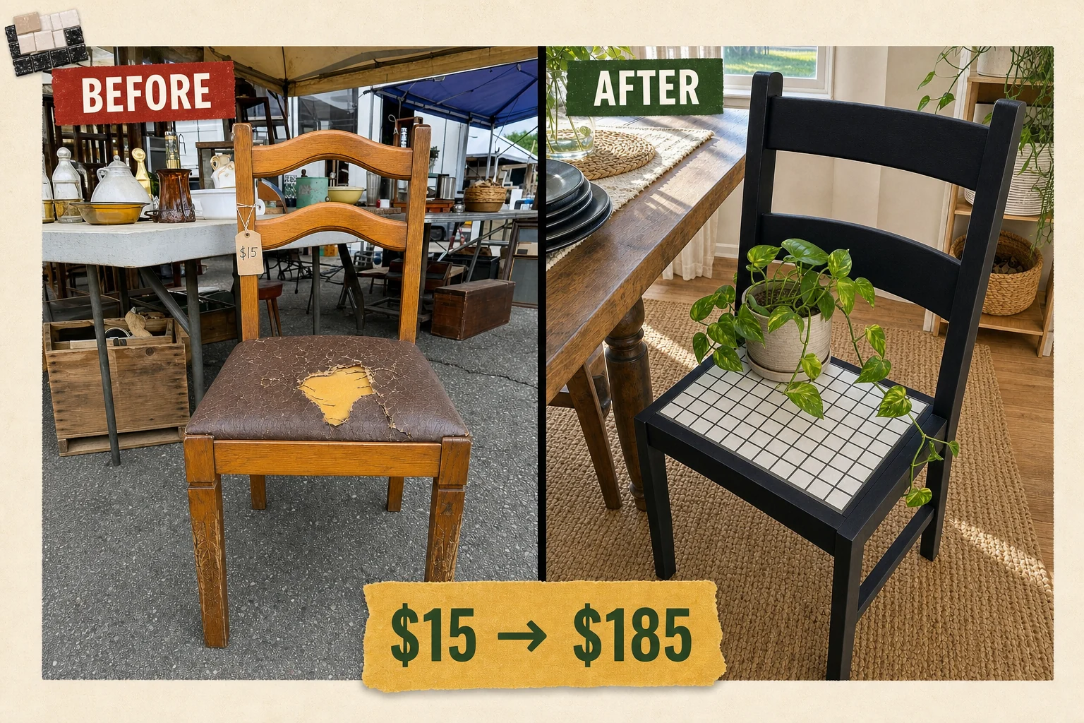 dining chair mosaic tile flip